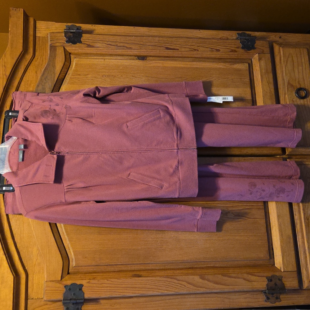 Women's 2pc Jacket Pants Set Large Pink Mauve Tracksuit Activewear Apt. 9 NWT